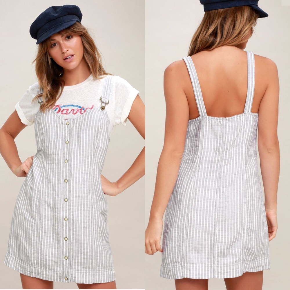 Free People Grey Striped Pinafore Dress - Picture 1 of 5